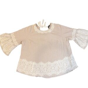 ZAC & Rachel WOMAN Striped Lace Trim Bell Sleeve Tie Back Top Plus Size 2X